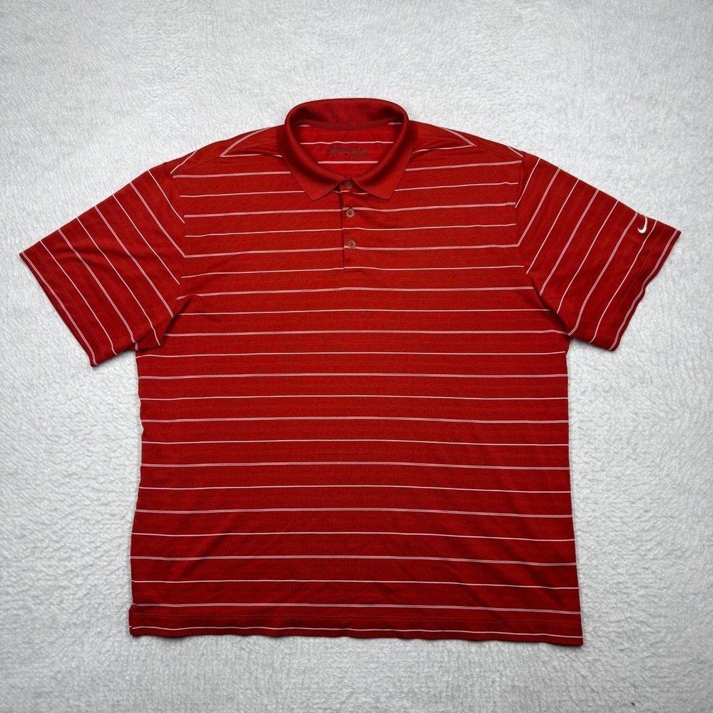 Nike Golf Red White Striped Dri-FIT Performance Polo Shirt Short Sleeve Men's XL